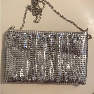 Silver metallic mesh purse